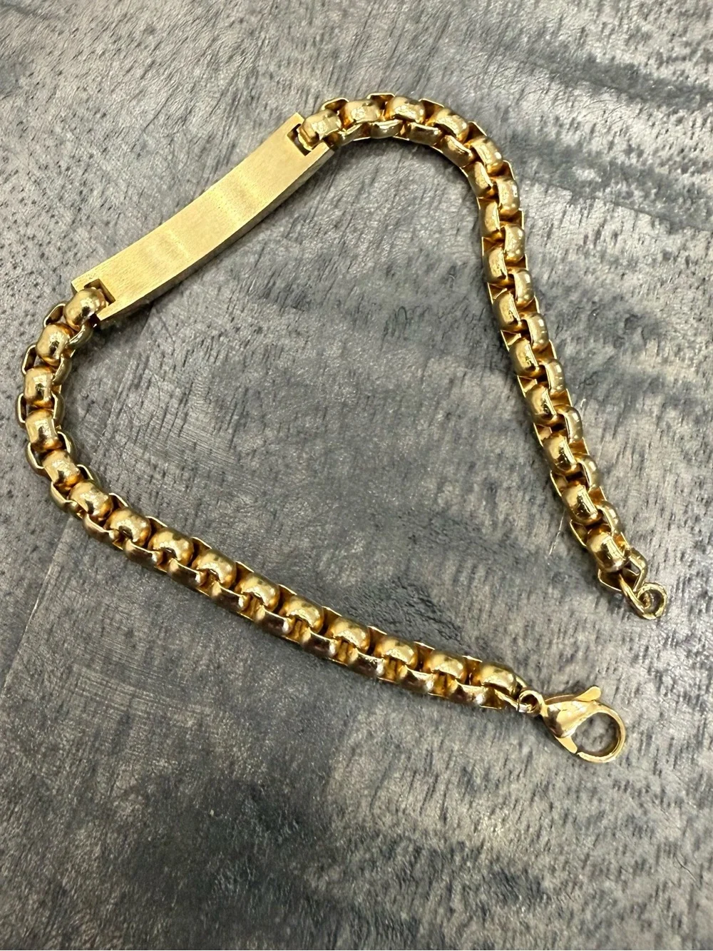 VINTAGE/Gold-Tone Men's Box Chain Bracelet with ID Plate